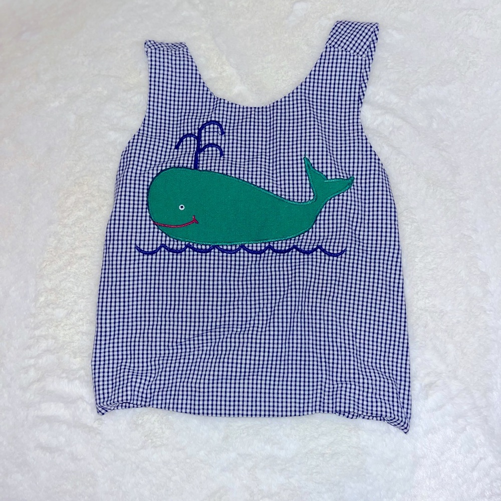 Green whale bib shirt, the Plantation Shop, 24 months